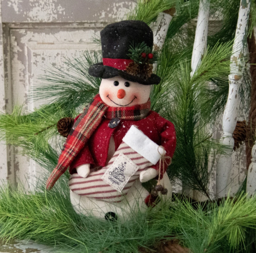Snowman With Top Hat Holding Stocking