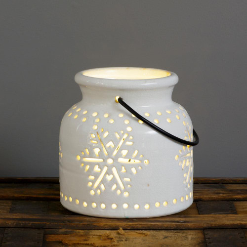 Ceramic Luminary With Snowflake Cutouts