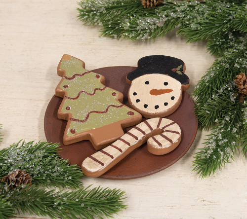 Snowman, Candy Cane & Tree Wooden Christmas Cookies