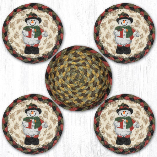 Coasters Set In A Basket - CNB-081 Snowman in Top Hat