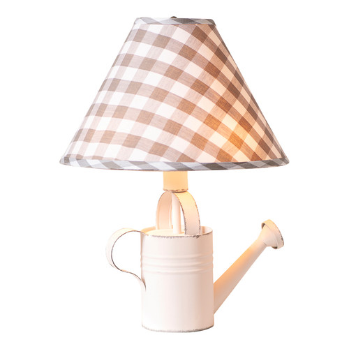 Irvin's Tinware Watering Can Lamp in Rustic White with Gray Check Shade