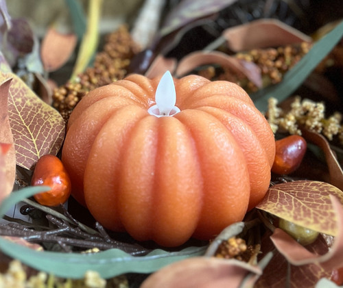 Orange Pumpkin Carved Moving Flame LED Candle 