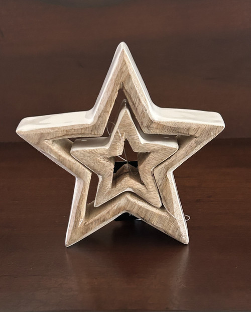 Wood and Enamel Star - Set of Two