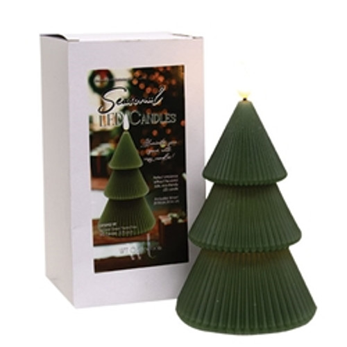 Dark Green Wax Christmas Tree LED Timer Candle