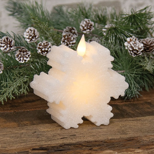 White Wax Glitter Snowflake LED Timer Candle