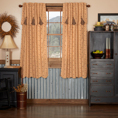VHC Brands - Maisie Short Panel Attached Scalloped Layered Valance Set of 2 63x36