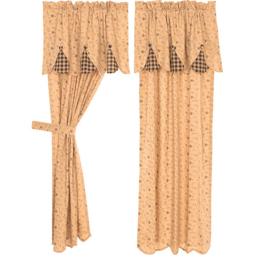 VHC Brands - Maisie Short Panel Attached Scalloped Layered Valance Set of 2 63x36