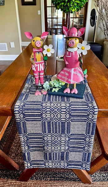 Fabric Table Runner - Windham - Navy Blue And Tan - Long