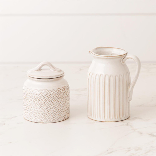 Debossed Stoneware Cream and Sugar