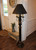 Katie's Handcrafted Lighting 2 Arm Large Liberty Lamp Pictured In Original Finish: Base Coat Color = Barn Red, Top Coat Color = Black Crackle, Trim Color = Spicy Mustard, Shade = 17" Star Shade In Aged Black