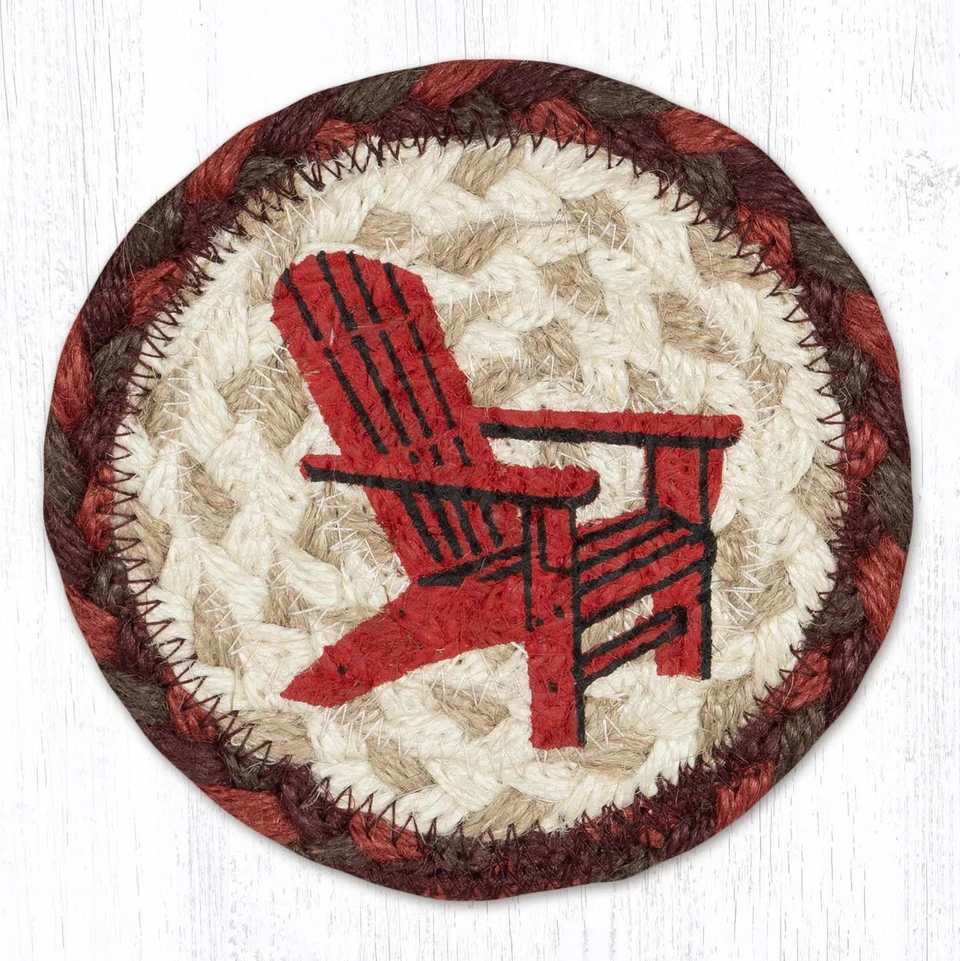 100% Jute Coasters - Red Adirondack Chair Braided Coaster - Earth Rugs