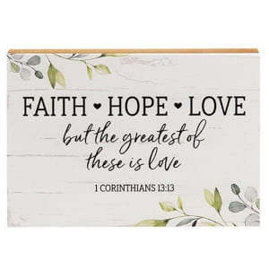 Faith hope love wooden block sign