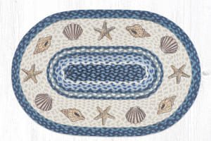 Sea shells printed oval braided rug