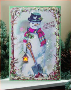 Seasons Greetings snowman canvas print.