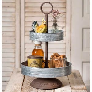 Country decor  accessories on 2 tier stand.