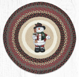 Round braided rug with snowman print