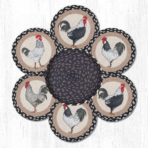 100% Jute Braided Trivet - Roosters Trivets In Basket Set - Earth Rugs