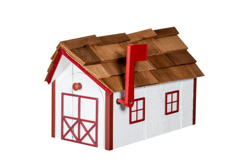 Forest Green with White Trim Painted Amish Mailbox with Cedar Roof and Windows /& Door Trim