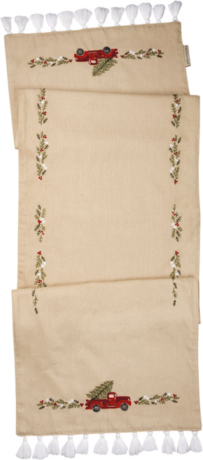 Red Truck With Tree Table Runner