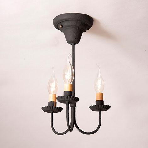 Irvins Tinware - 3 Arm Primitive Ceiling Light - Primitive Lighting 9181BK