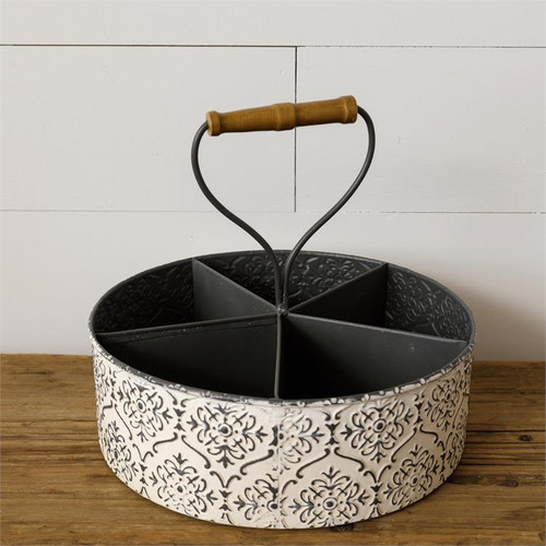 White Embossed Divided Round Container 8T1773