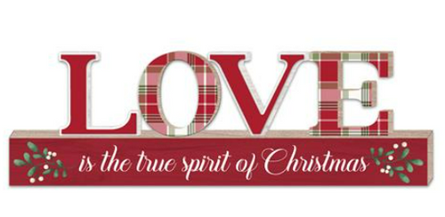 Christmas Plaid Tabletop Word Sign - Love