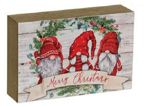 Merry Christmas Gnome Wood Block SUN4193