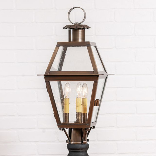 Town Crier Outdoor Post Light in Solid Weathered Brass - 3 Light GL80BR