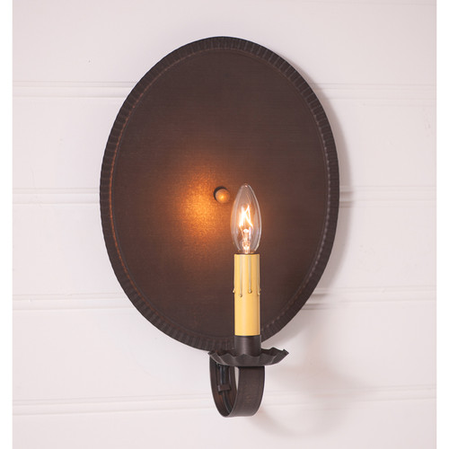 Irvin's Tinware - Oval Crimped Electric Tin Sconce in Kettle Black 212WKB