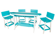 Amish handcrafted surboard style poly outdoor dining set, aruba blue and white.