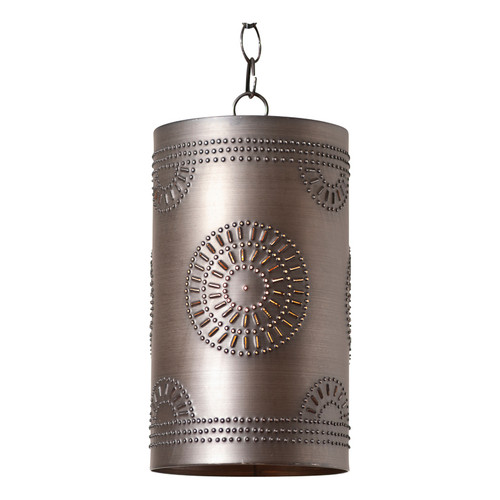 Rustic Cylinder Pendant in Kettle Black Tin Light 107KB