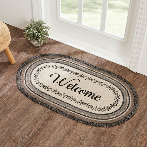 Welcome Rug Foot VHC Brands - Floral Vine Jute Rug Oval Welcome with Pad 27x48