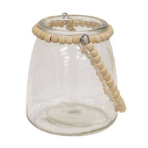 Tapered Glass Jar with Natural Beaded Handle AS34238