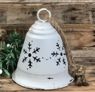 Distressed White Metal Bell with Snowflake Cutouts