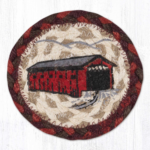 100% Jute Coasters - Covered Bridge Braided Coaster - Earth Rugs CLP-IC-417CB