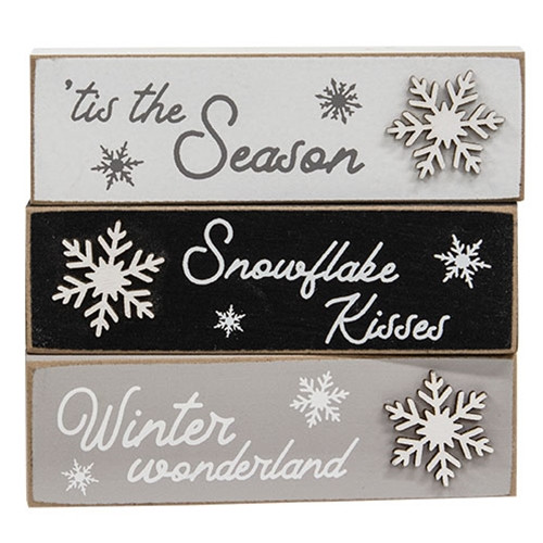 Tis the Season Snowflake Block Sign - 3 Assorted