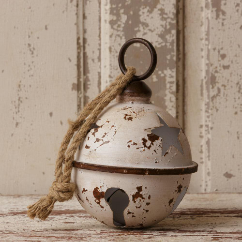Distressed Round White Metal Bell 7T1353