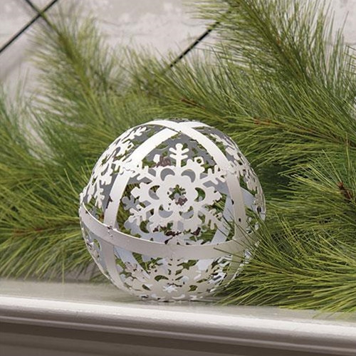 White Distressed Metal Snowflake Sphere 19DN067S
