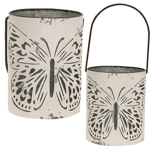 Butterfly Cutout White Metal Buckets
