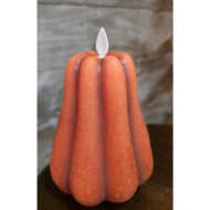 Tall Orange Pumpkin Carved Moving Flame LED Candle