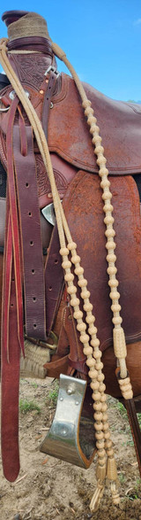 Rawhide Romal Reins 51" - 30 plait, Black with Brown Buttons