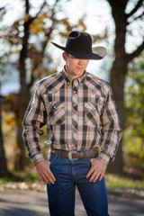 Mens Western Shirt Long Sleeve - Tan & Black