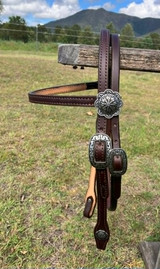 Headstall w/ JWP Scroll Conchos & Buckles - Dark Oil #23