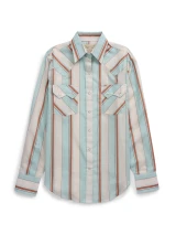 Women's Cowboygirl Vintage Turquoise Stripe Granddaddy Snap Shirt