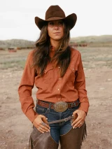 Women's Cowboygirl Rust Solid Tonal Dobby Granddaddy Snap Shirt 