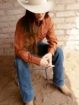 Women's Cowboygirl Rust Solid Tonal Dobby Granddaddy Snap Shirt 
