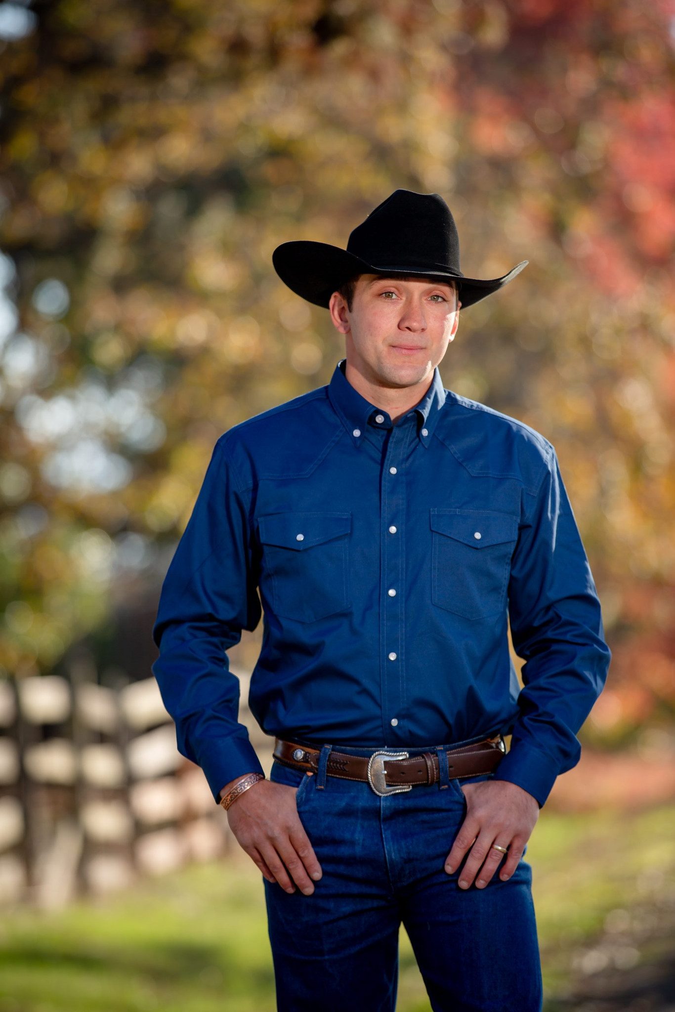 Oxford Western Shirt w/ Pearl Snaps - Blue - Mountain Horse Trading
