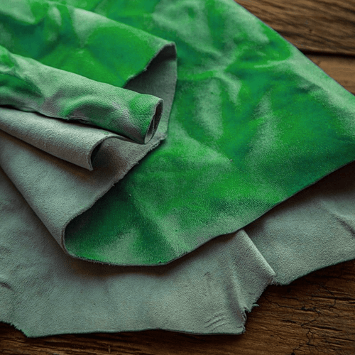 green tie-dye goatskin leather