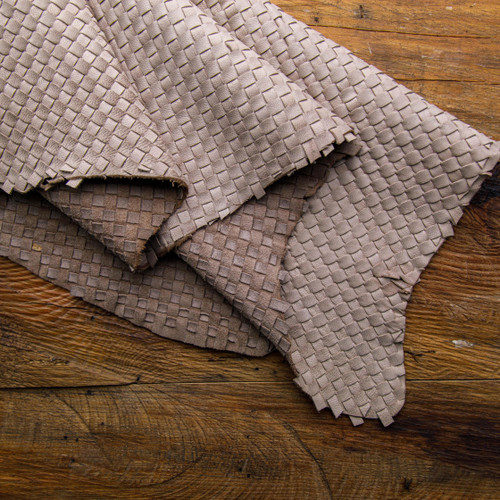 Handmade woven cowhide in off-white – luxury leather for bags, wallets, and décor