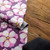 flower printed purple leather